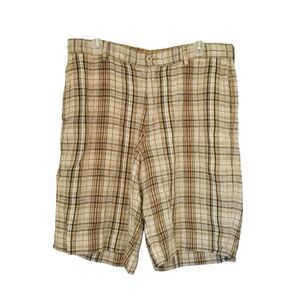 Tommy Bahama Linen Shorts Mens 34 Plaid Beige Tan Brown Classic Fit Golf